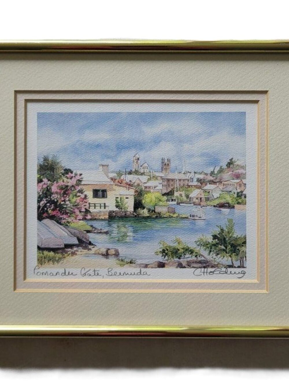 "Pomander Gate, Bermuda" Signed, Framed Watercolour Print by Carole Holding